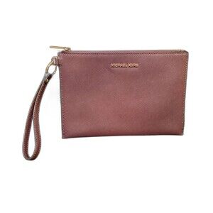 Michael Kors Large Jet Set Zip Leather Clutch Wristlet Mulberry Purple